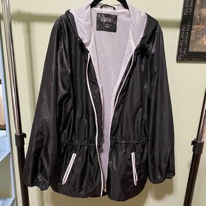Style & Co Sport Windbreaker Jacket, Black, White Mesh Lining, 2X